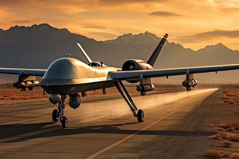 Image of a combat drone during a mission in flight