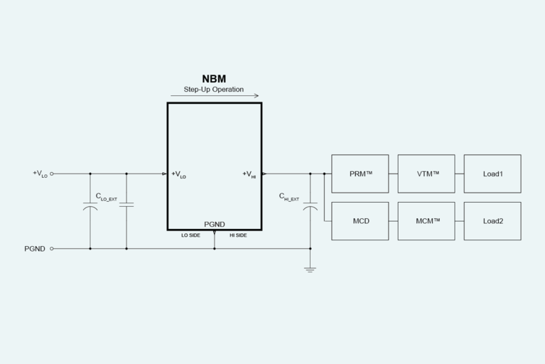 The NBM2317 bidirectional DC-DC converter can also be used to step 12V up to directly supply a 48V rail and other localized DC-DC converters diagram image