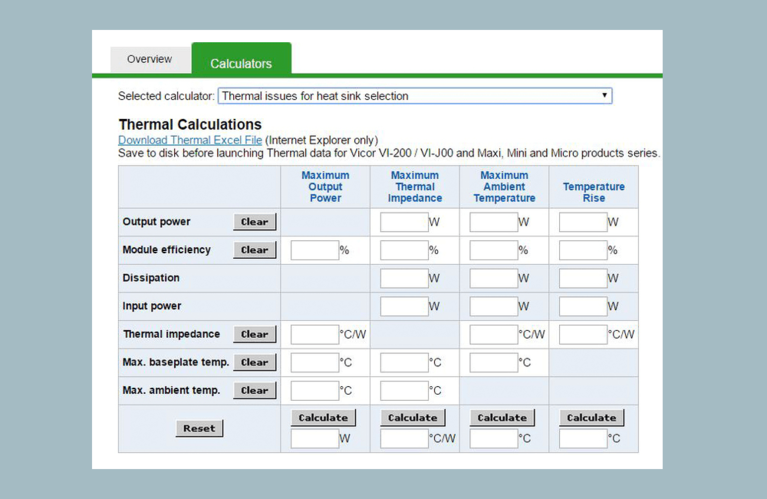 Vicor Thermal Calculator Interface